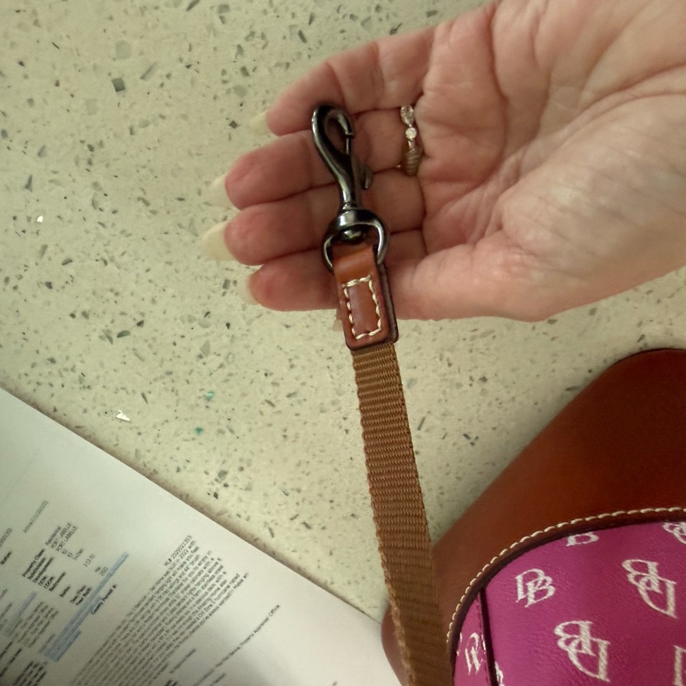 Dooney & Bourke Pink Tote with Brown Leather Trim - Picture 6 of 9